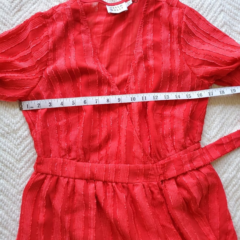 Hello Molly Waiting To Find You Red Mini Wrap Dress NWT - Picture 8 of 10